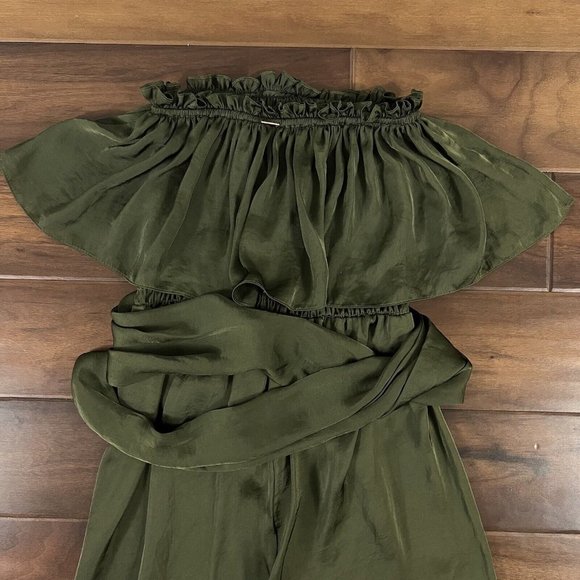 Misa Women's Size XS‎ Olive Green Satin Strapless Jumpsuit - Picture 10 of 14